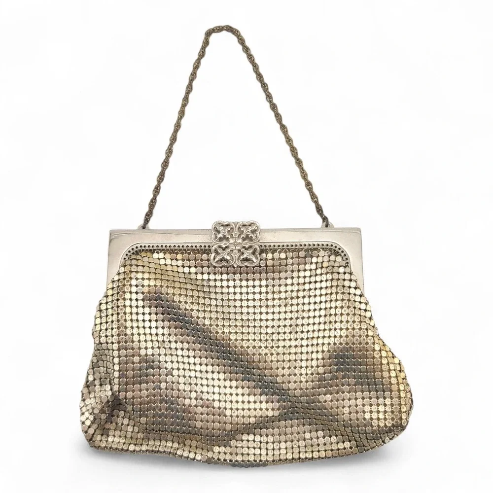 Vintage Whiting & Davis Silver Mesh Chain Strap Evening Purse Made in USA